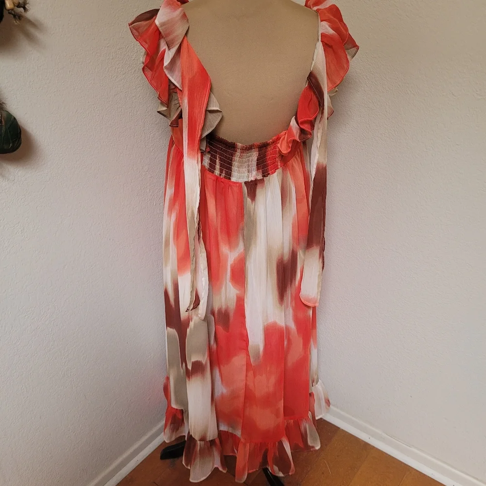 Banana Republic Factory Chiffon Watercolor Ruffle Dress With Tie Back NWT - Picture 9 of 10